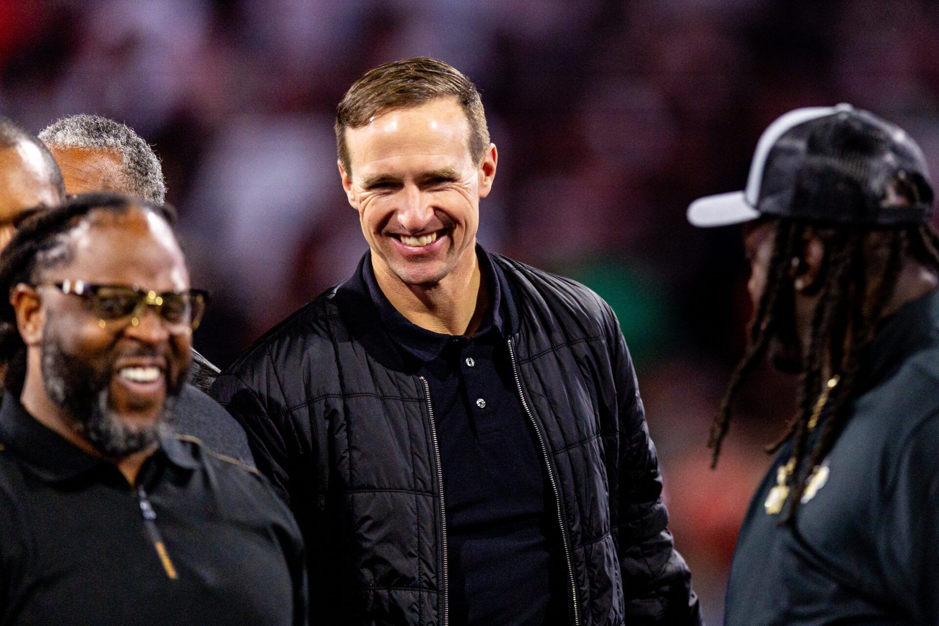 Former New Orleans Saints quarterback Drew Brees during the half time Ring of Honor ceremony for Jahri Evans at Caesars Superdome.