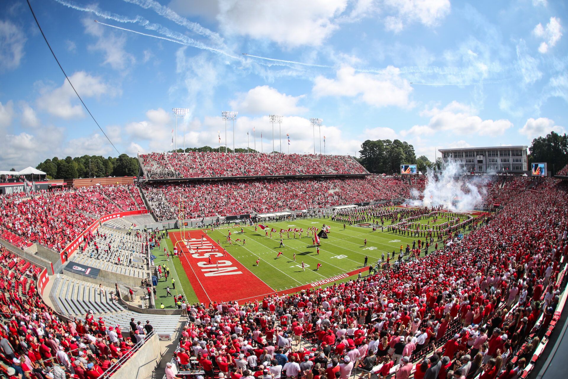 North Carolina State Wolfpack prepares to take on Wake Forest Demon Deacons prior to the first half of the game at Carter-Finley Stadium.
