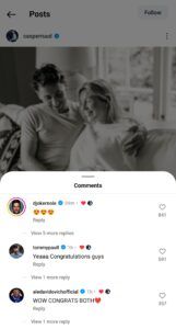 Novak Djokovic, Tommy Paul and Alejandro Davidovich Fokina's congratulatory messages on Casper Ruud's Instagram post