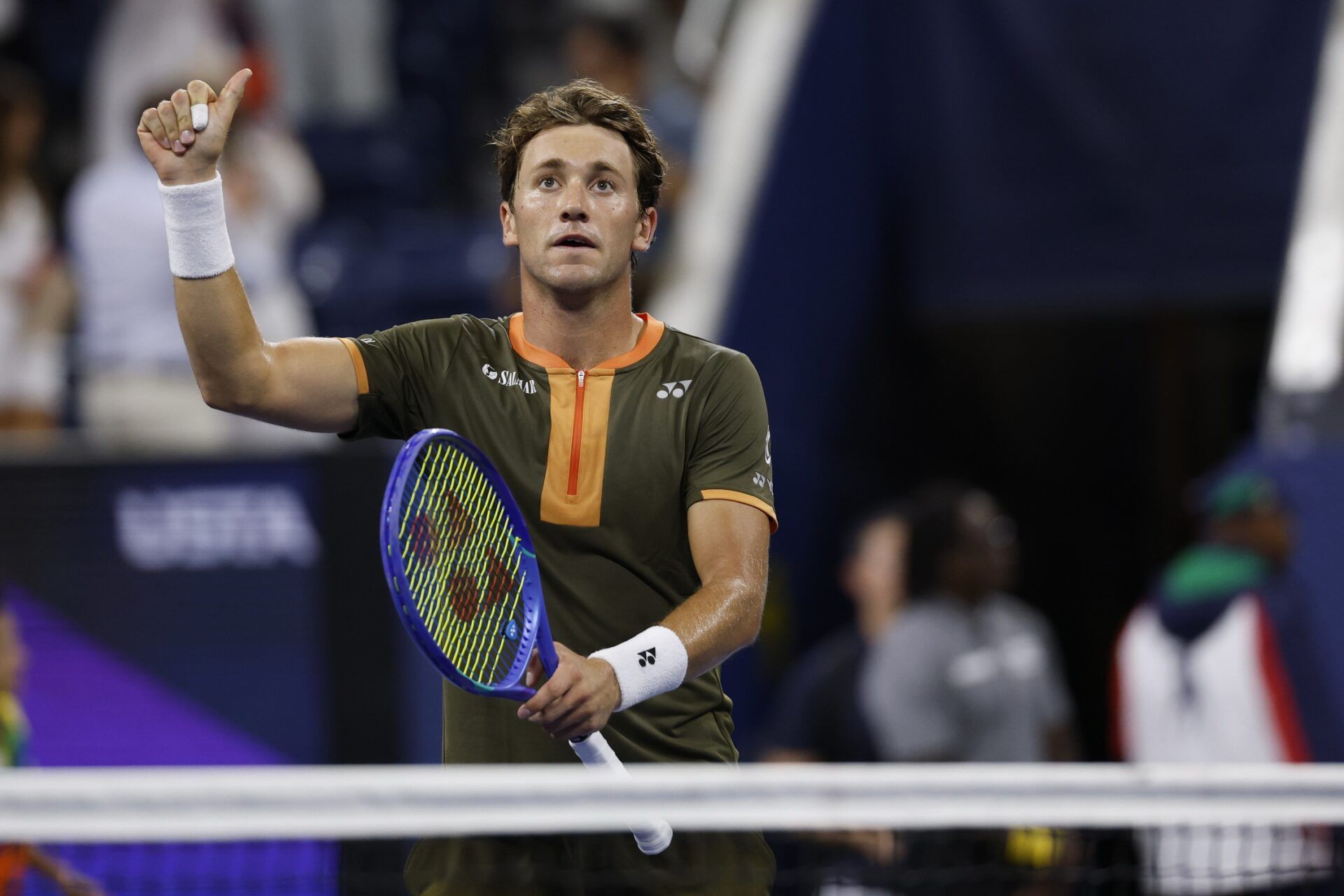 Flushing, NY, USA; Casper Ruud (NOR) salutes the crowd after his match against Sebastian Ofner (GER)(not pictured) on day two of the 2025 US Open tennis tournament at USTA Billie Jean King National Tennis Center.