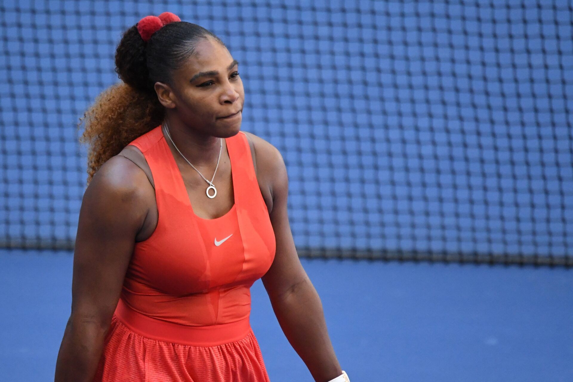Serena Williams of the United States reacts after a point against Sloane Stephens of the United States (not pictured) on day six of the 2020 U.S. Open tennis tournament at USTA Billie Jean King National Tennis Center.