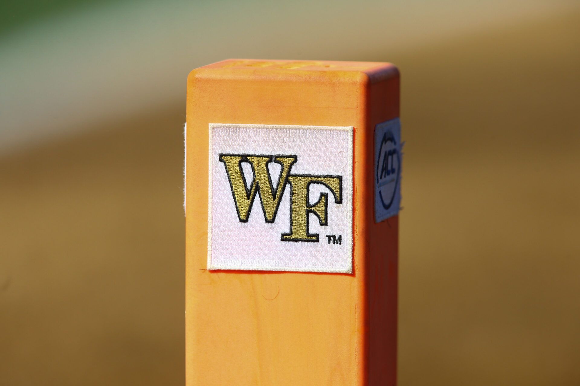 A Wake Forest Demon Deacons logo on the pylon during the game against the North Carolina State Wolfpack at BB&T Field.