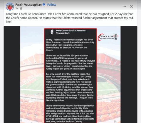 Chiefs PA Announcer Dale Carter Reveals the Reason He Resigned Just