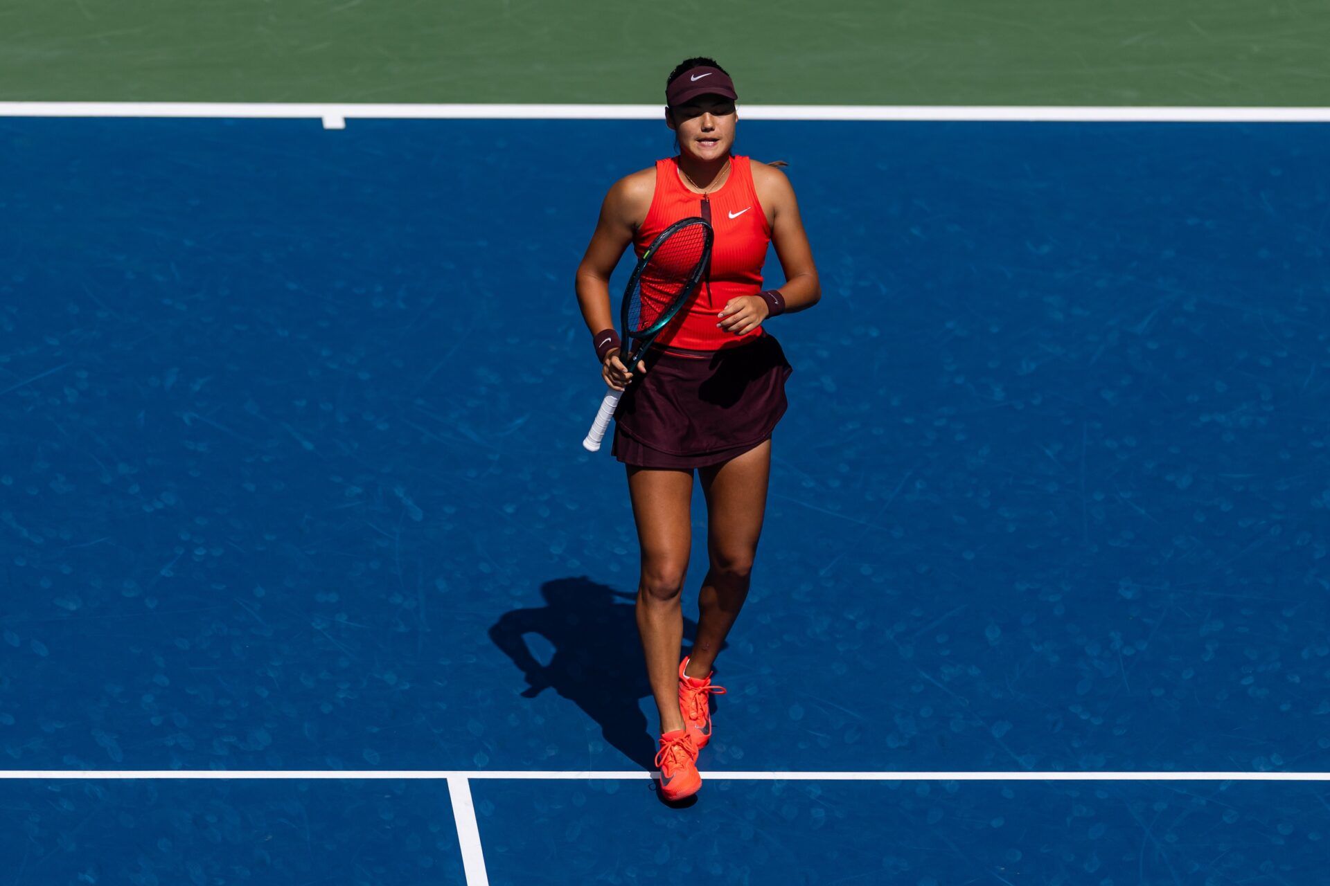Emma Raducanu of United Kingdom in action against Elena Rybakina of Kazakhstan in the third round of the womens singles at the US Open at Louis Armstrong Stadium in Billie Jean King National Tennis Center.