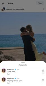 Paige Lorenze's comment on Arnaldi's Instagram post
