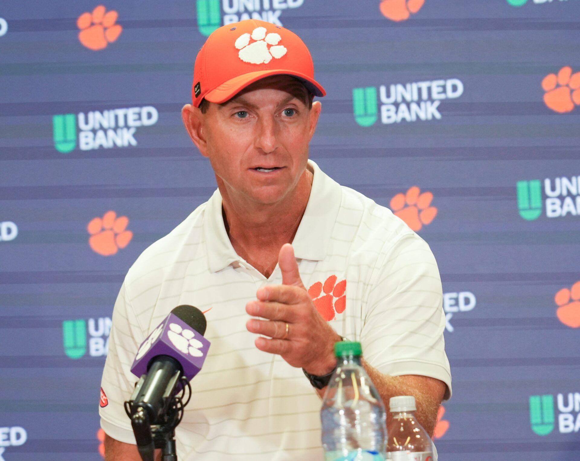 Clemson head coach Dabo Swinney talks with media after the game at Memorial Stadium Saturday, September 6, 2025 in Clemson, S.C.