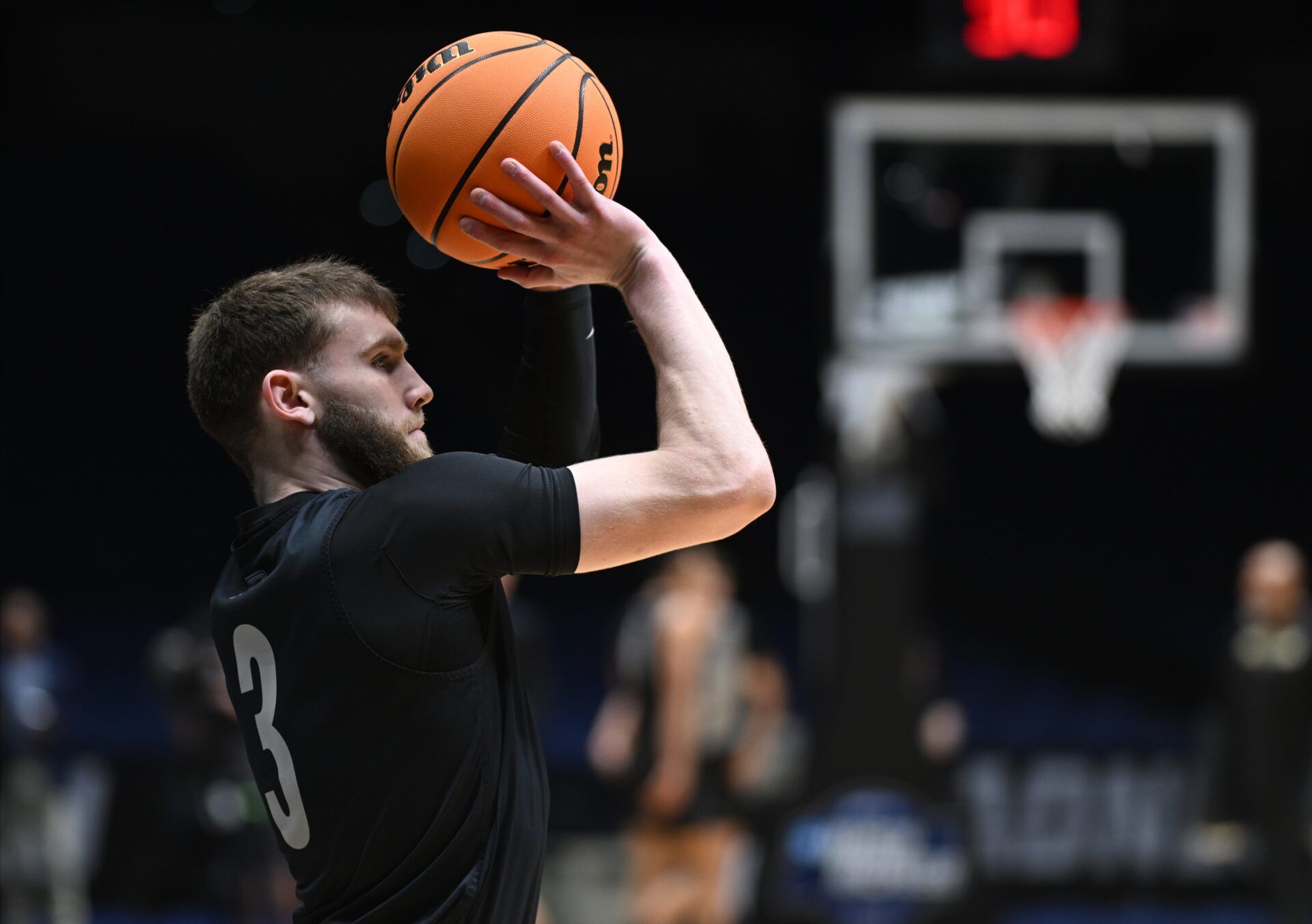 Purdue Boilermakers guard Braden Smith (3) shoots the ball during the NCAA tournament midwest regional practice day at Lucas Oil Stadium.