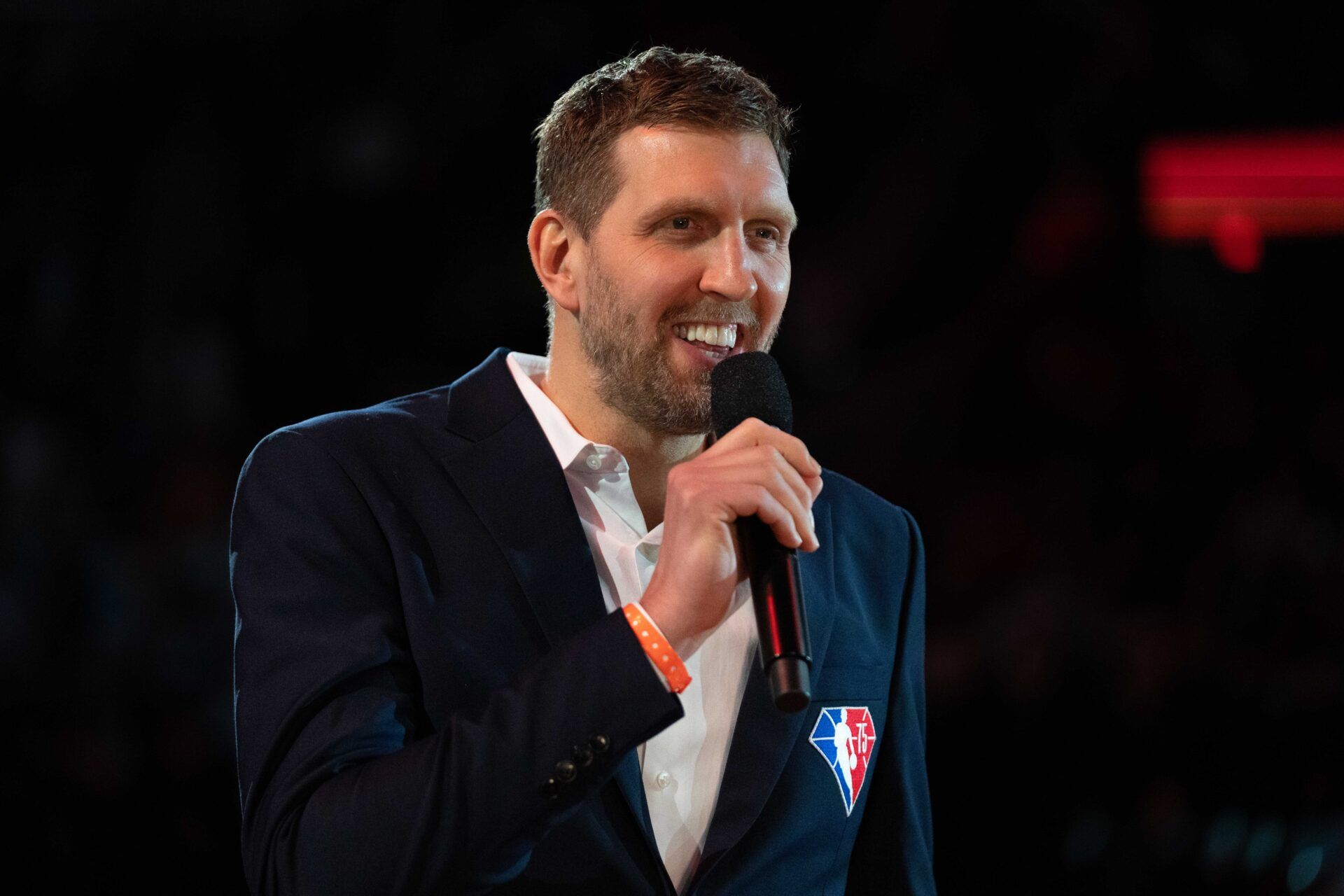 NBA great Dirk Nowitzki before the 2022 NBA All-Star Game at Rocket Mortgage FieldHouse.