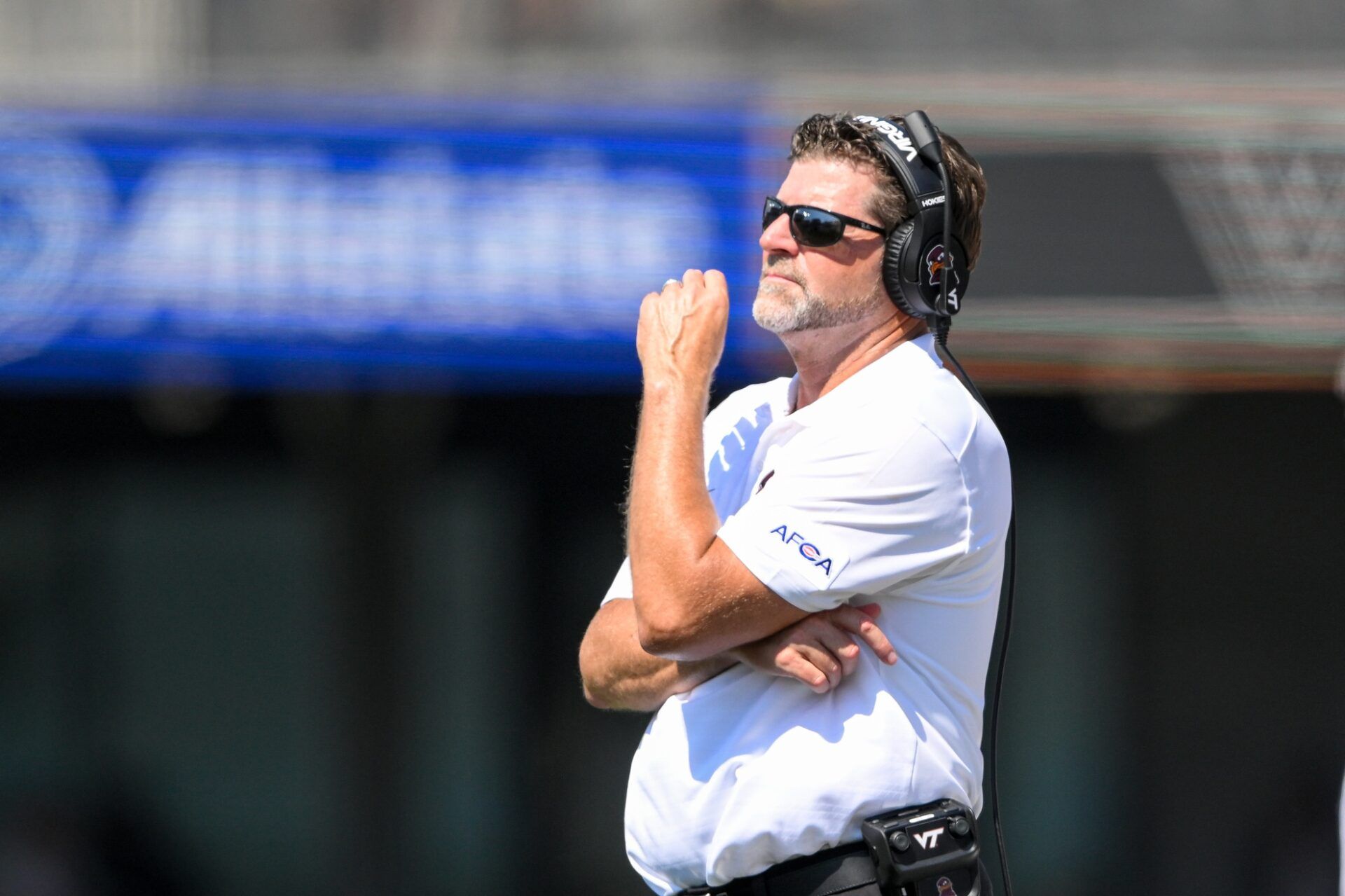 Virginia Tech Hokies head coach Brent Pry watches from the sideline against the Vanderbilt Commodores during the second half at FirstBank Stadium.