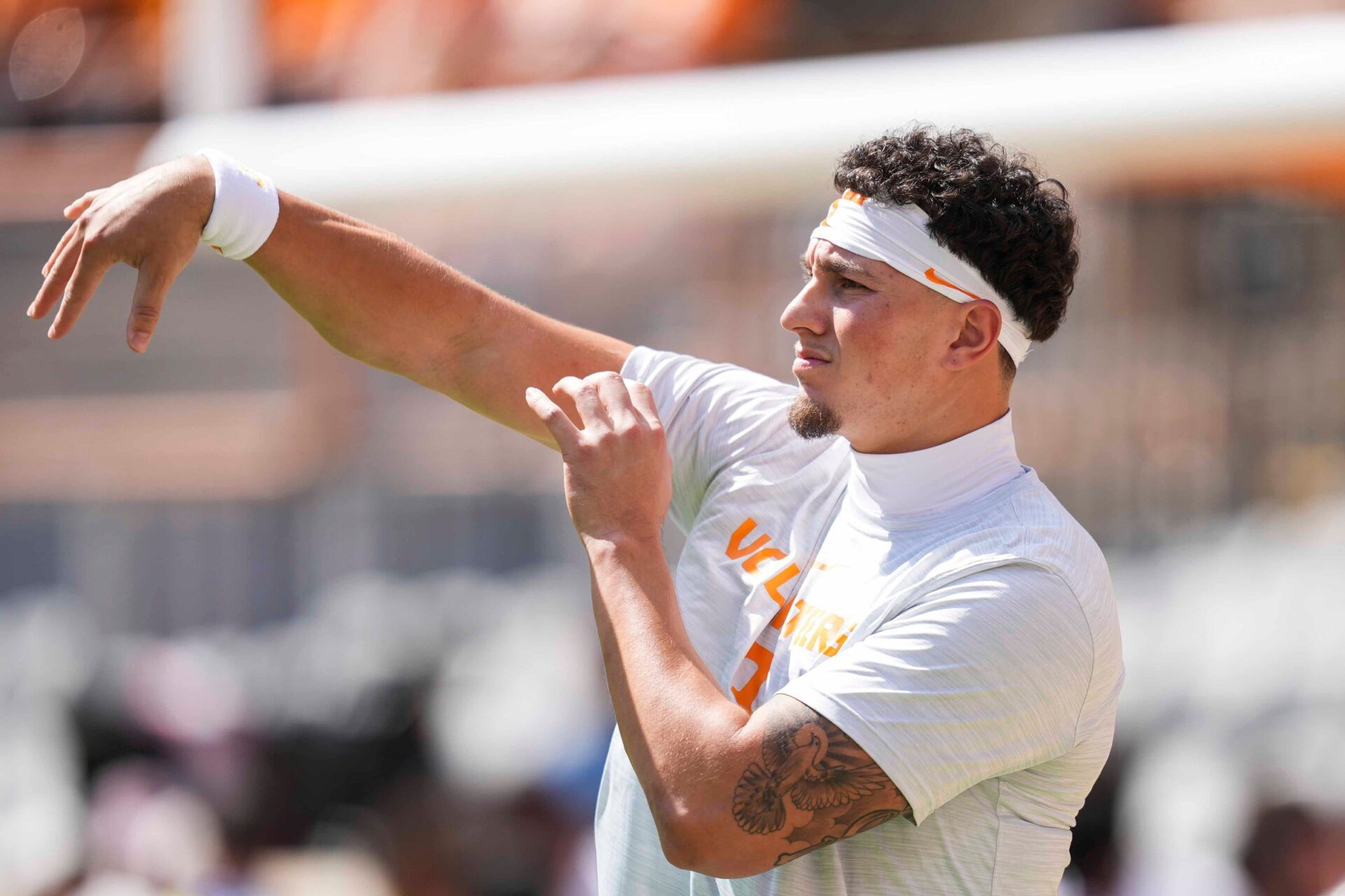Tennessee quarterback Joey Aguilar (6) throws the ball before a NCAA football game between Tennessee and Georgia at Neyland Stadium in Knoxville, Tennessee, on September 13, 2025.