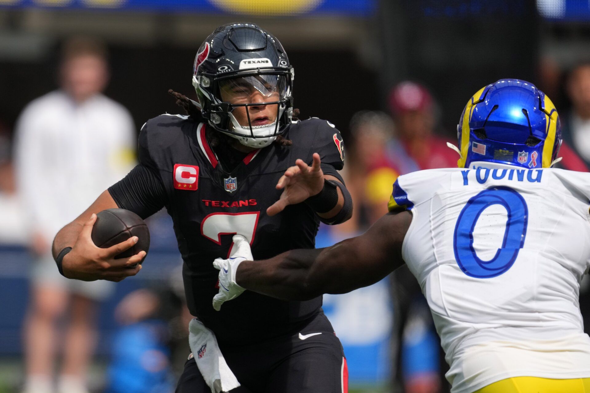 Houston Texans quarterback C.J. Stroud (7) during the game against the Los Angeles Rams at SoFi Stadium.