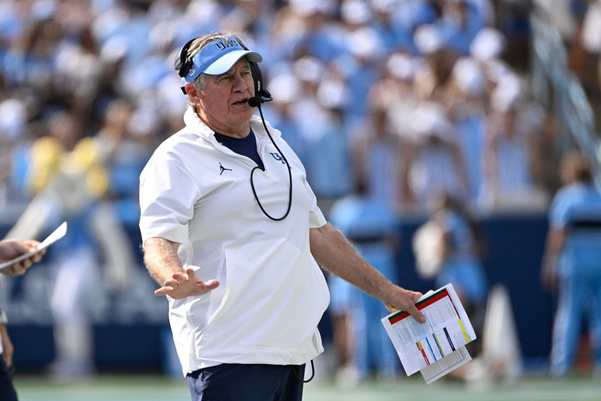 North Carolina Tar Heels head coach Bill Belichick on the sidelines in the second quarter at Kenan Stadium.