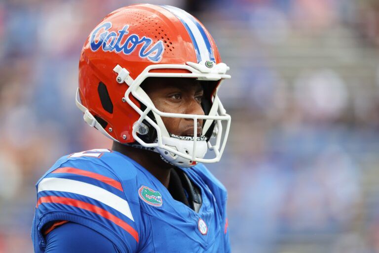 Florida Gators quarterback DJ Lagway (2) against the South Florida Bulls prior to the game at Ben Hill Griffin Stadium.