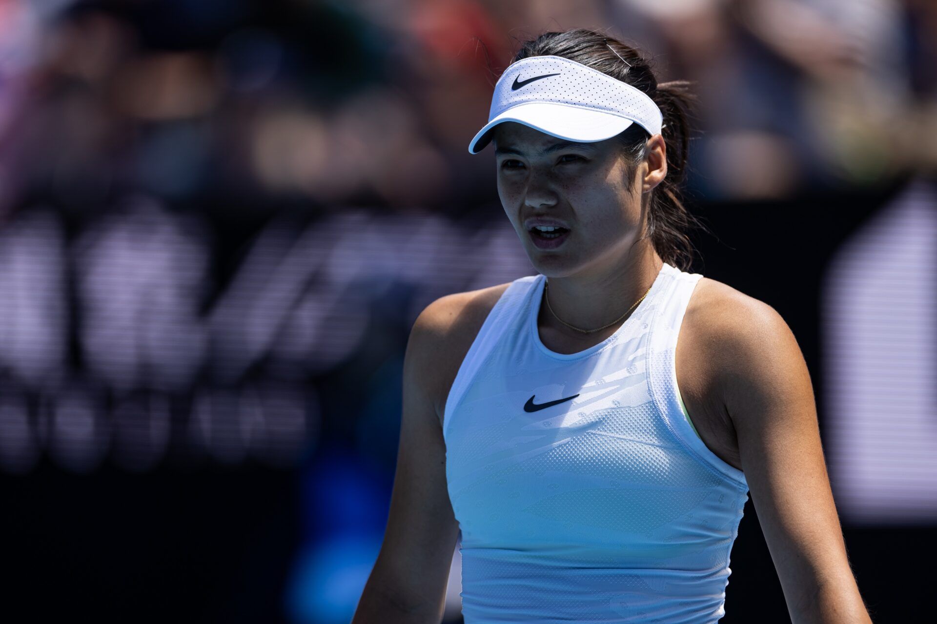 Melbourne, Victoria, Australia; Emma Raducanu of United Kingdom during her match against Amanda Anisimova of United States of America in the second round of the women's singles at the 2025 Australian Open at Melbourne Park.