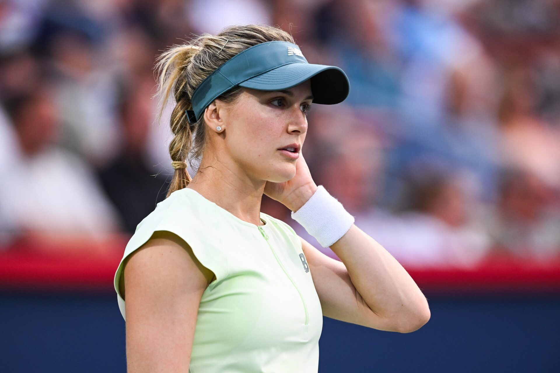 Eugenie Bouchard (CAN) looks on against Belinda Bencic (SUI) in second round play at IGA Stadium.