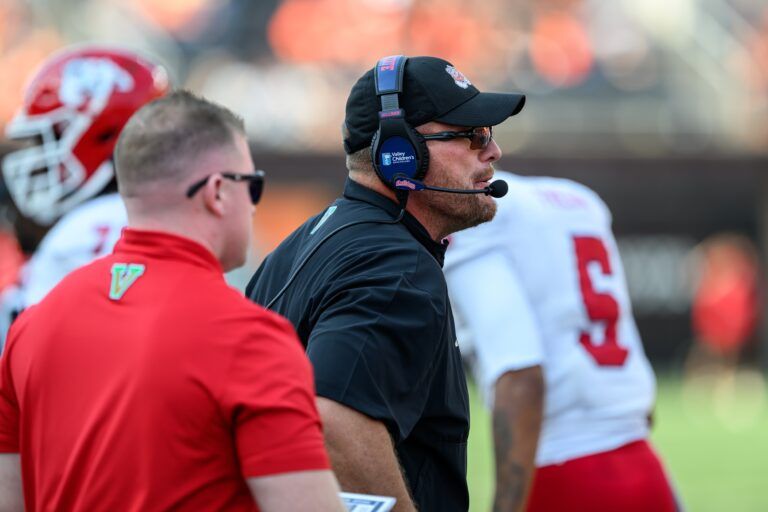 Fresno State Bulldogs head coach Matt Entz on the sideline during the fourth quarter against the Oregon State Beavers at Reser Stadium.