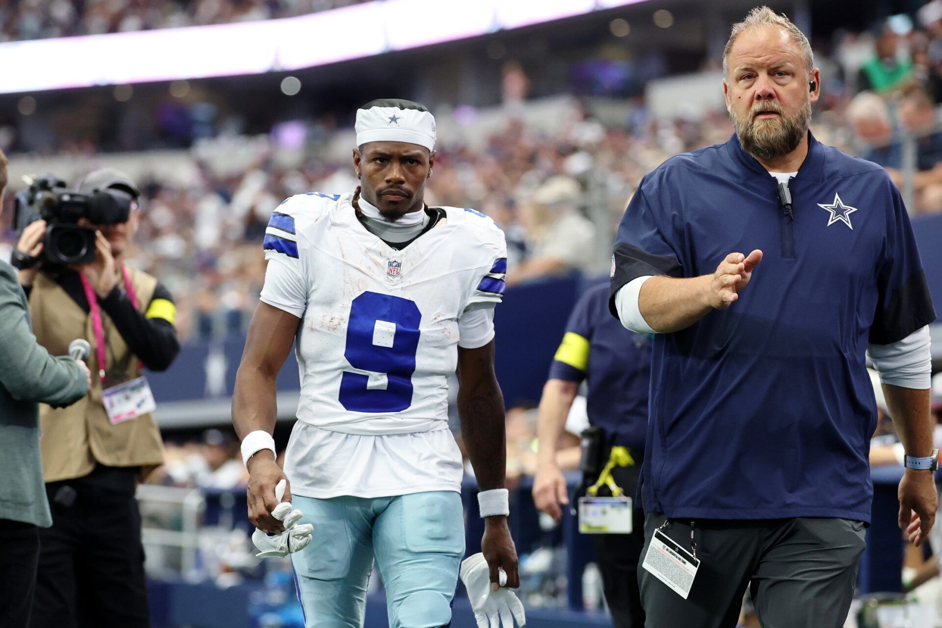 Dallas Cowboys wide receiver KaVontae Turpin (9) heads to the locker room during the third quarter at AT&T Stadium.