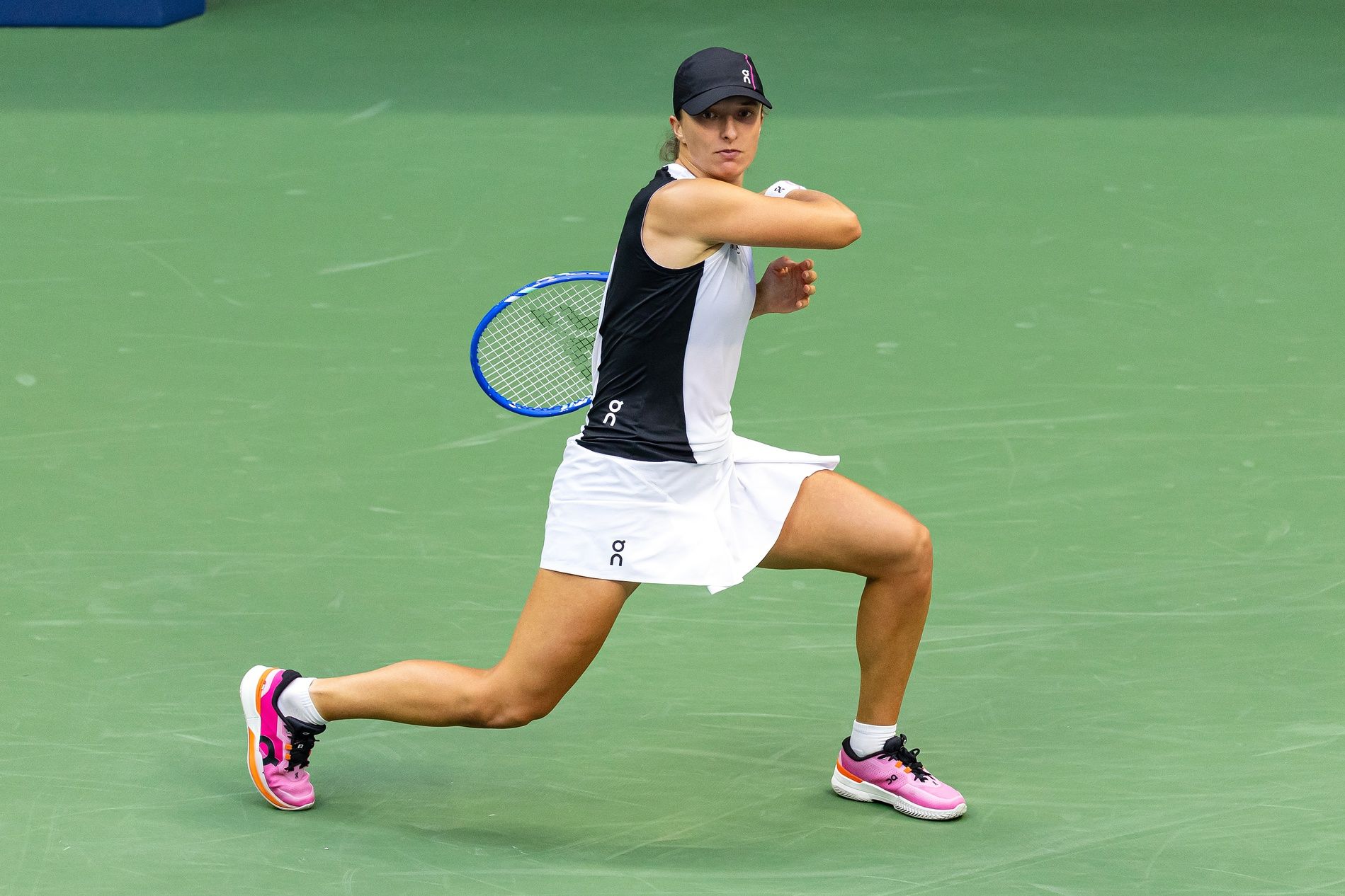 Flushing, NY, USA; Iga Swiatek of Poland in action against Amanda Anisimova of the United States in the quarterfinal of the women’s singles at the US Open at Arthur Ashe Stadium in Billie Jean King National Tennis Center.