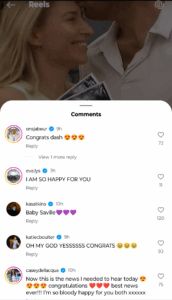 Comment section of Daria Saville's Instagram reel