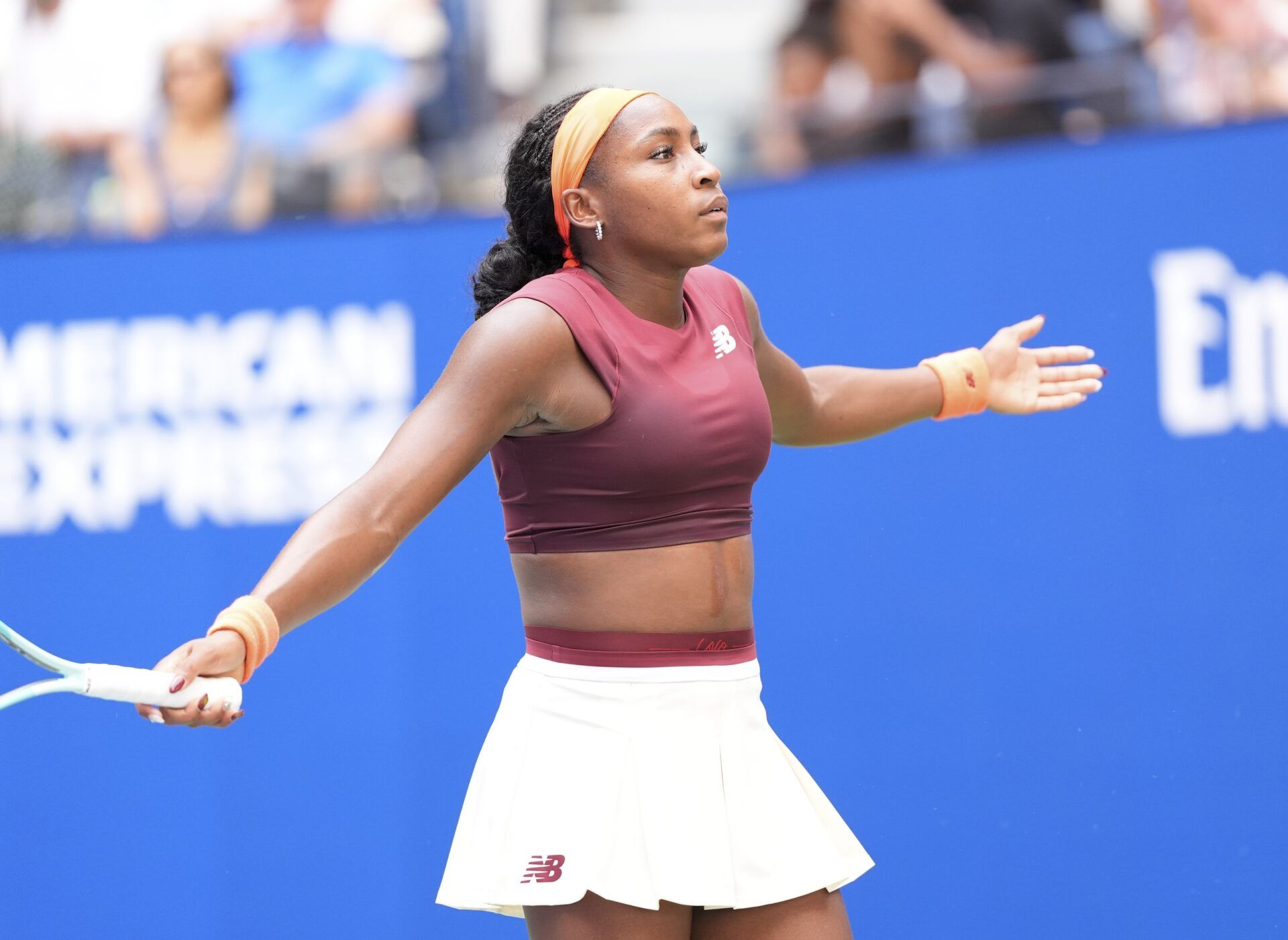 Coco Gauff (USA) after a miss to Naomi Osaka (JPN) (not pictured) on day nine of the 2025 U.S. Open tennis tournament at the USTA Billie Jean King National Tennis Center.