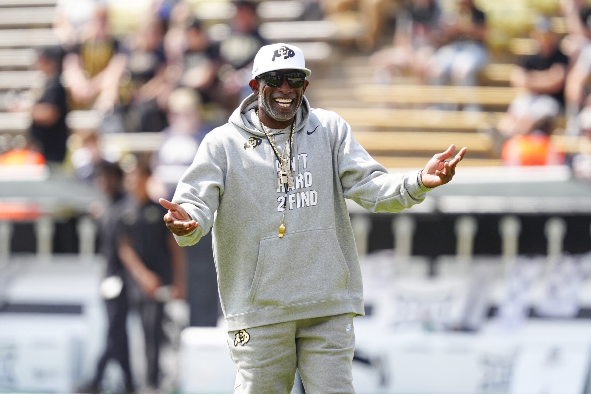 Colorado Buffaloes head coach Deion Sanders before the game against the Delaware Fightin Blue Hens at Folsom Field.