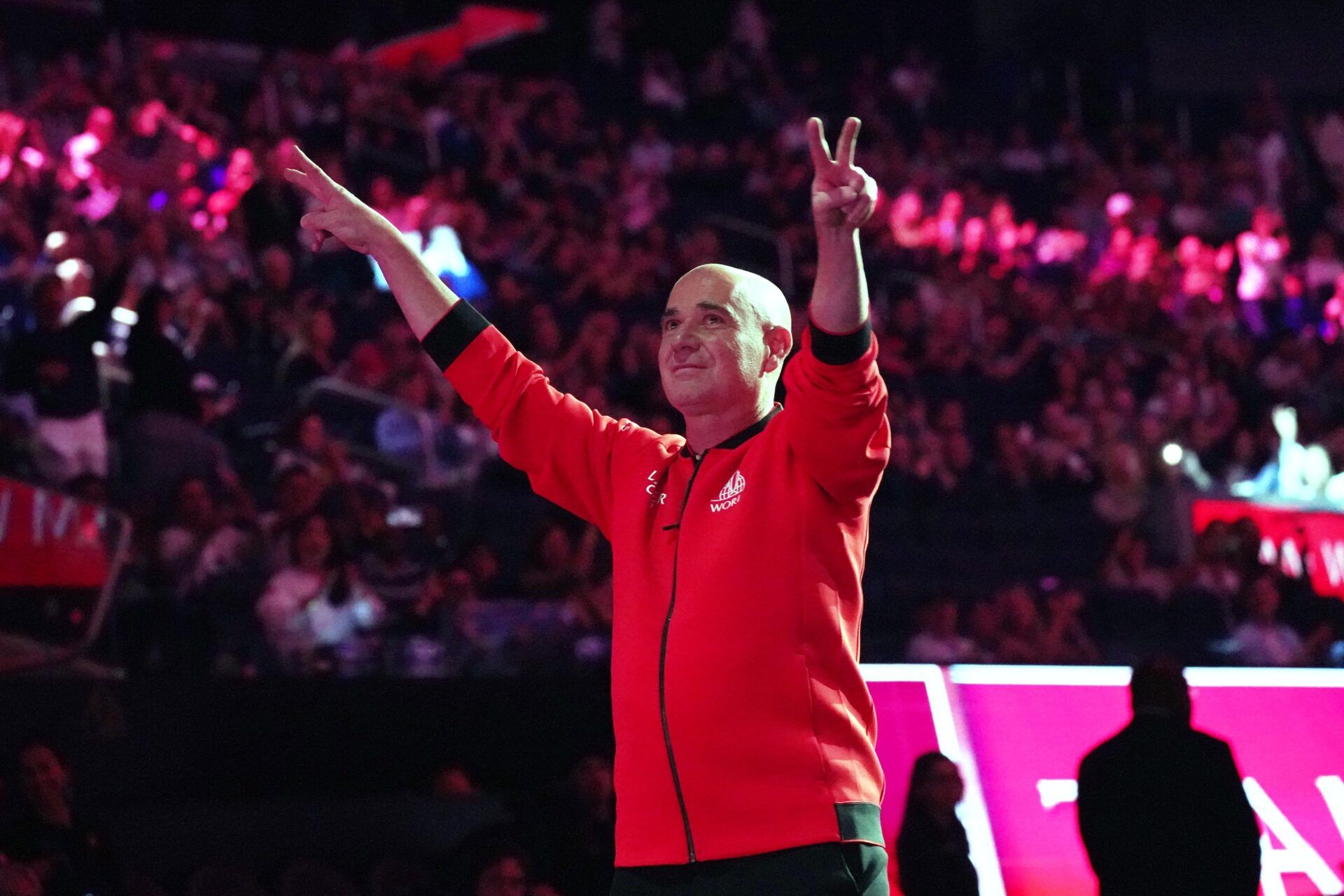 Team World coach Andre Agassi is introduced during opening ceremonies of the Laver Cup at Chase Center.