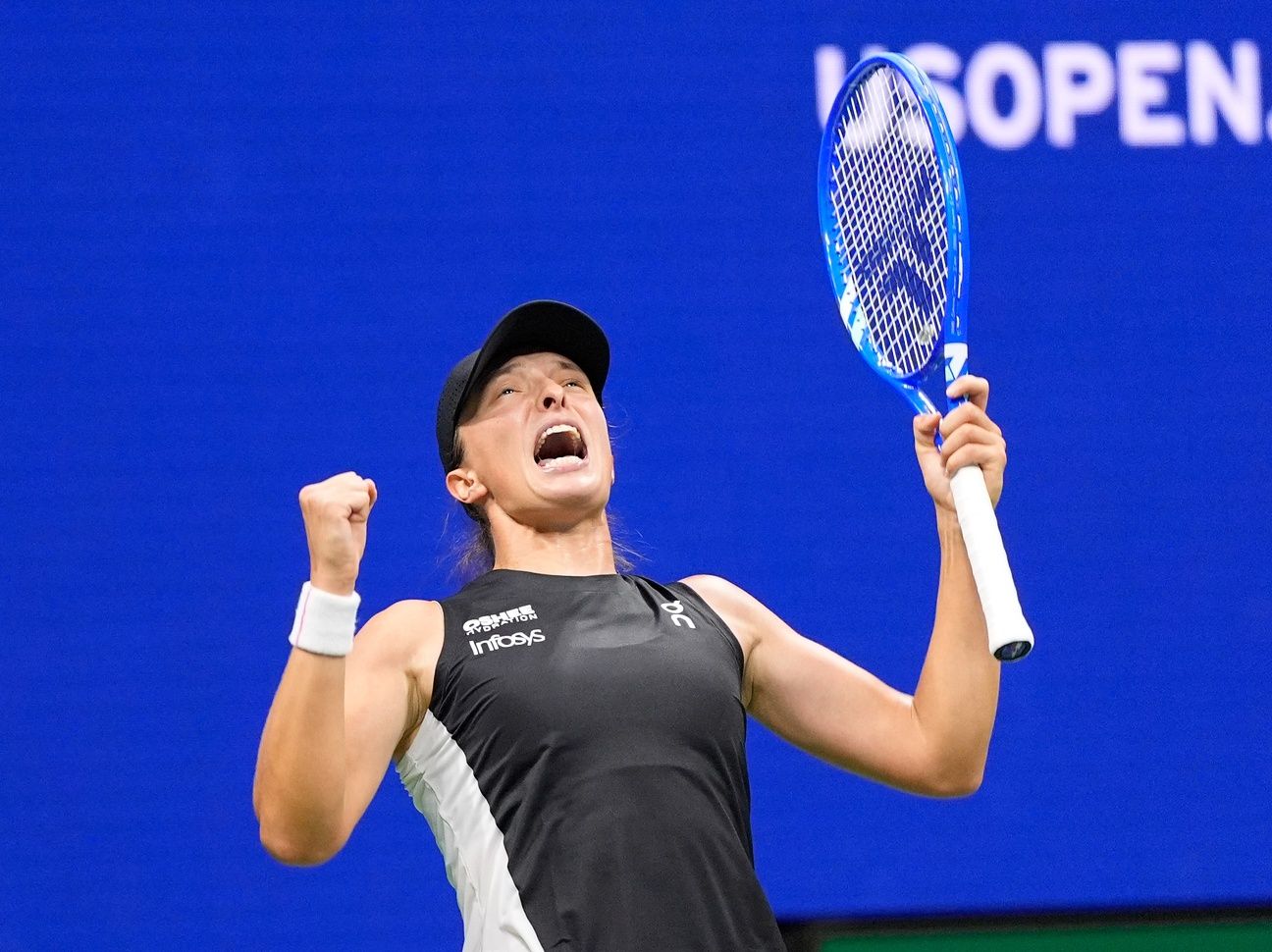 Iga Swiatek (POL) after beating Anna Kalinskaya (UKR) (not pictured) on day seven of the 2025 U.S. Open tennis tournament at the USTA Billie Jean King National Tennis Center.