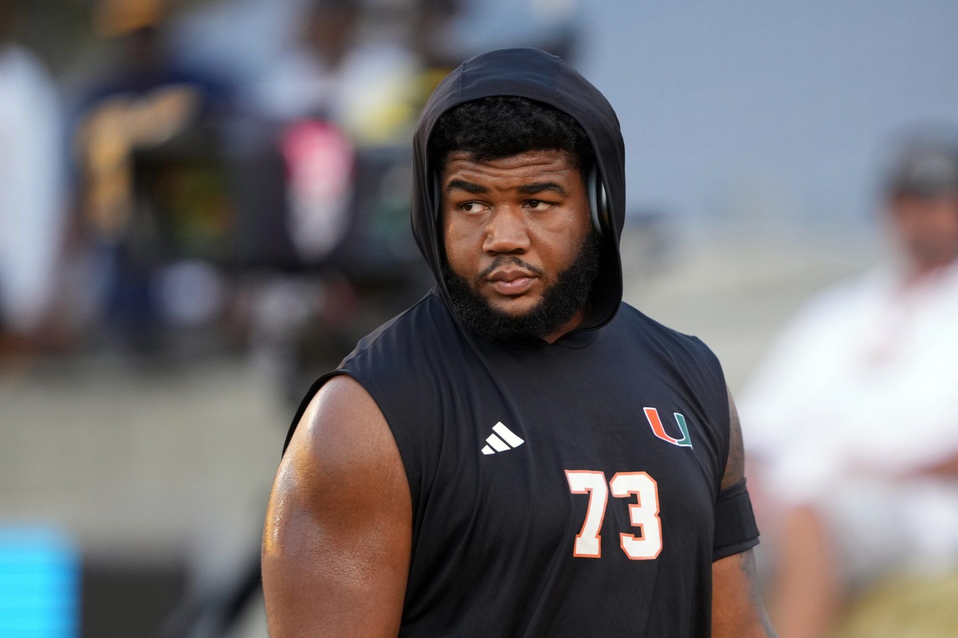 Miami Hurricanes offensive lineman Anez Cooper (73) before the game against the California Golden Bears at California Memorial Stadium.