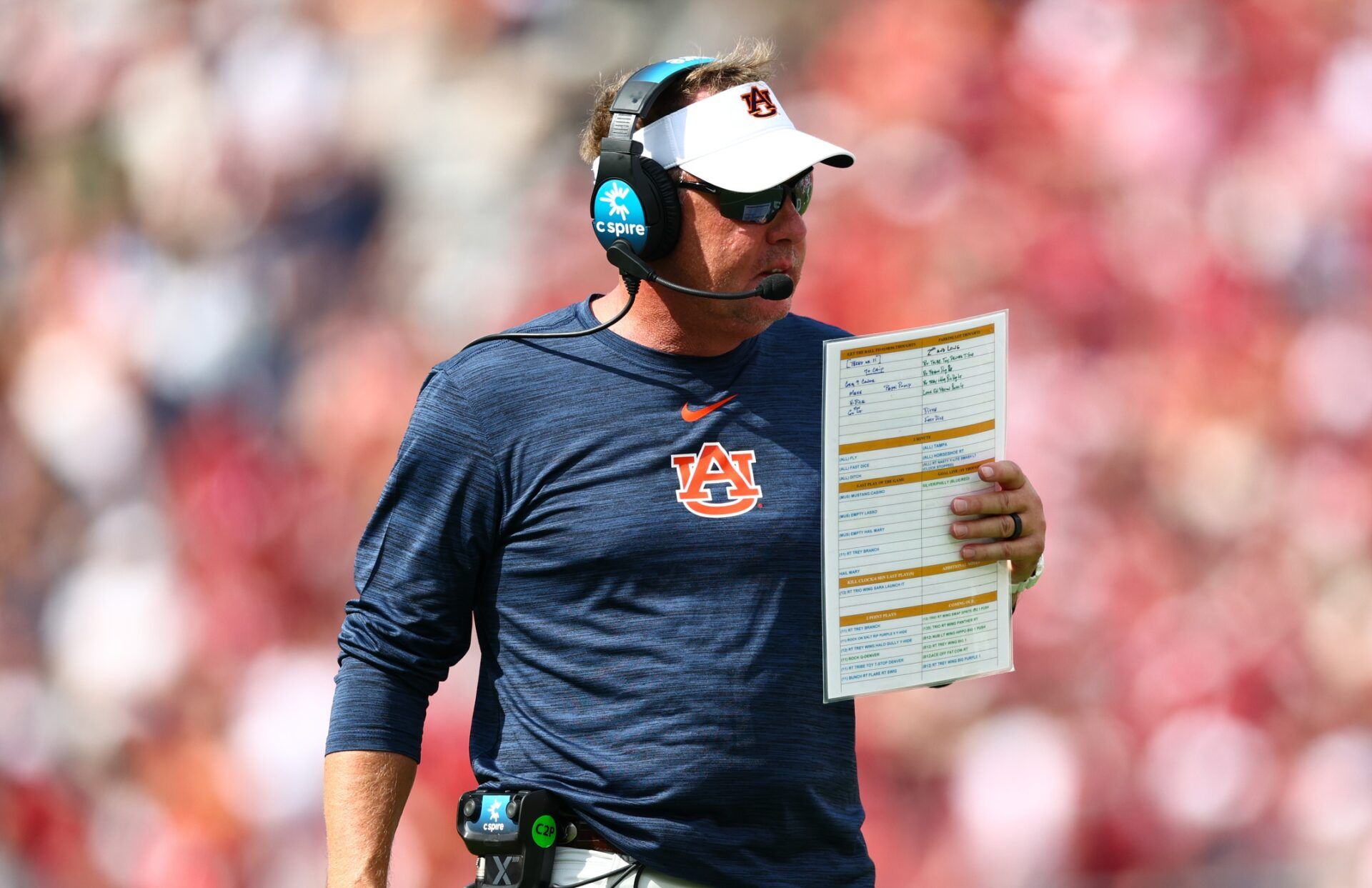 Auburn Tigers head coach Hugh Freeze during the first half against the Oklahoma Sooners at Gaylord Family-Oklahoma Memorial Stadium.
