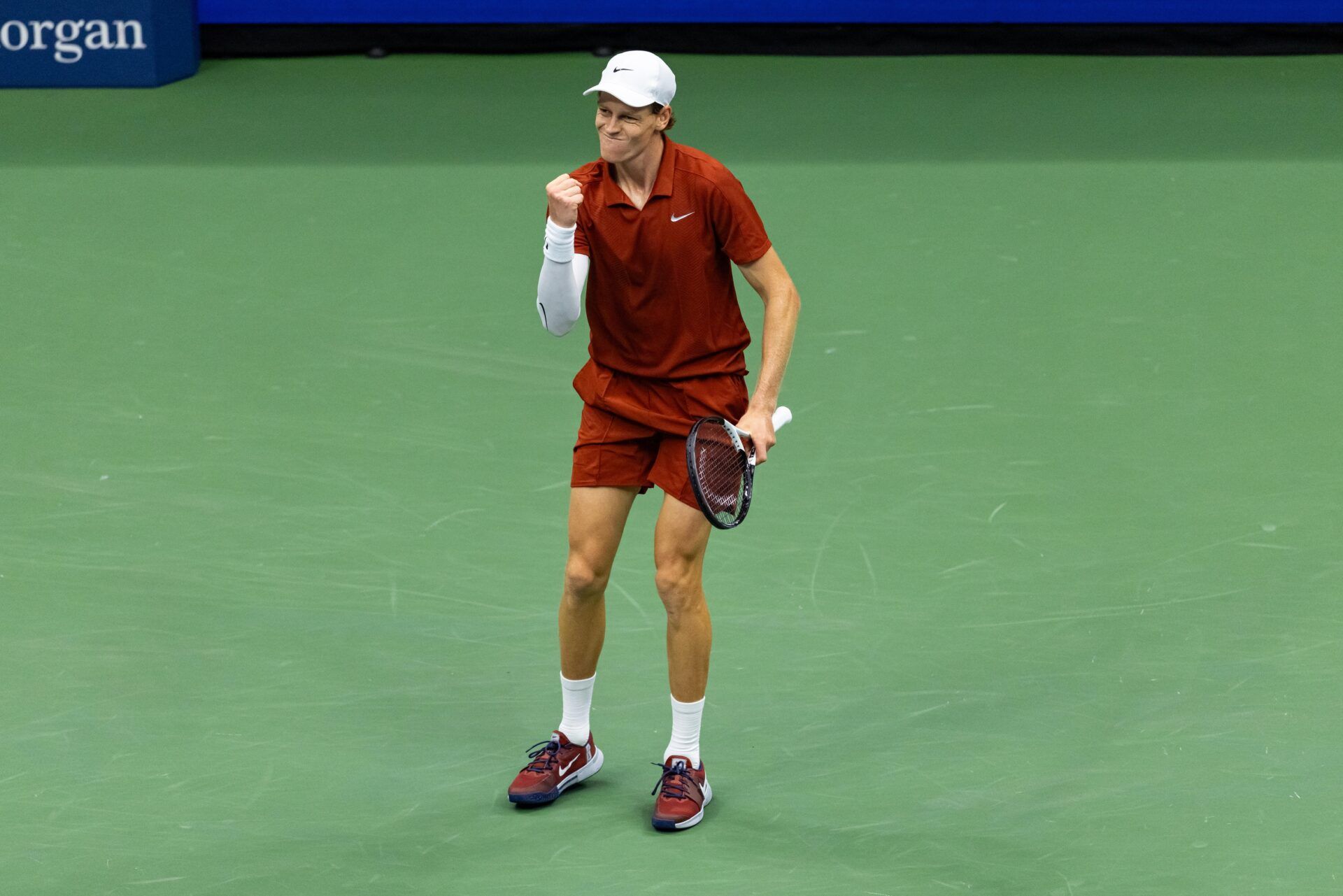 Jannik Sinner of Italy in action against Carlos Alcaraz of Spain in the final of the men’s singles at the US Open at Arthur Ashe Stadium in Billie Jean King National Tennis Center.