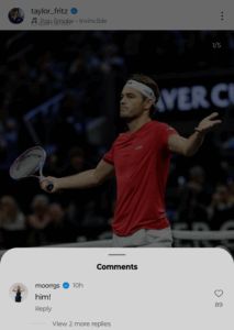 Riddle's comment on Fritz's Instagram post