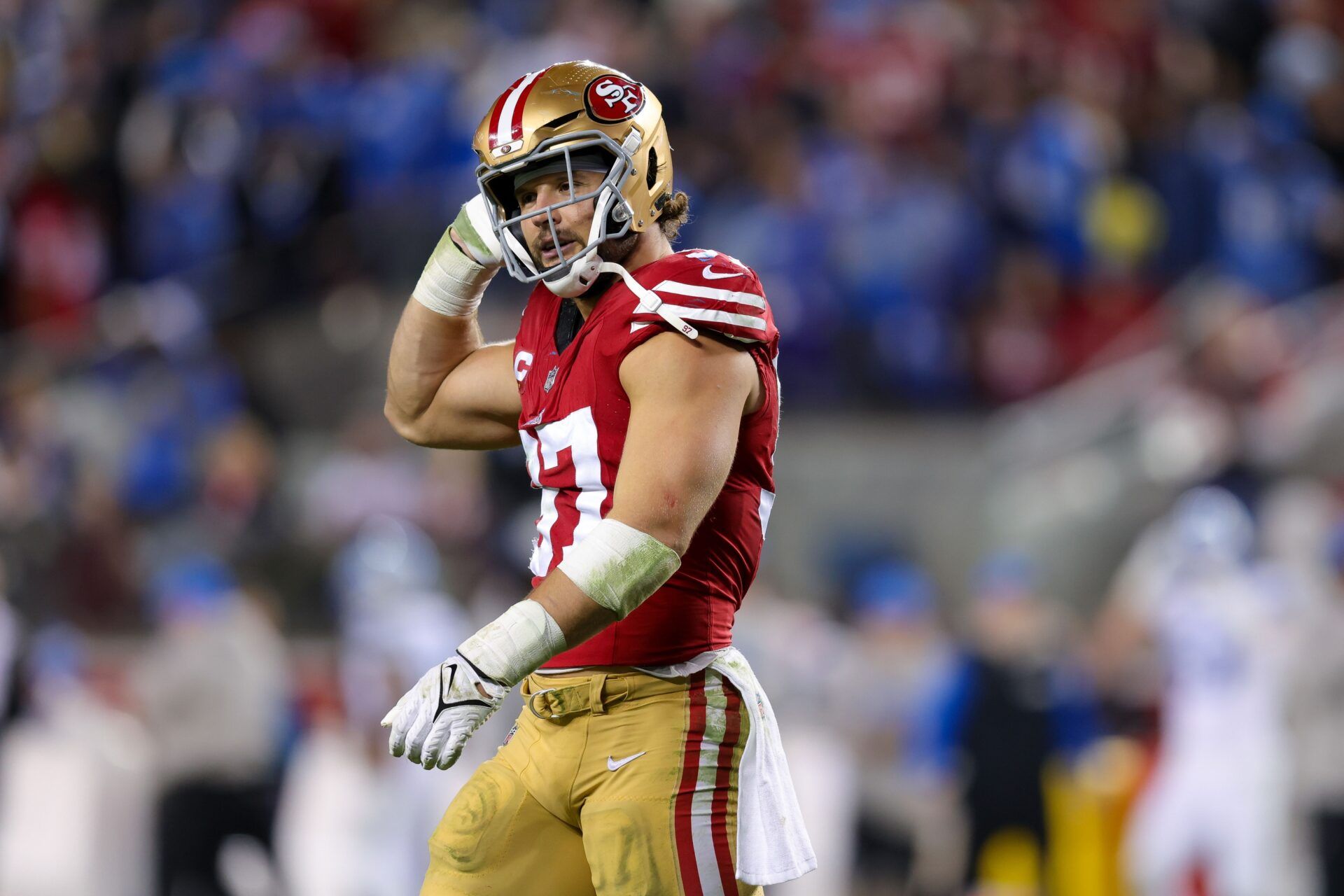 San Francisco 49ers defensive end Nick Bosa (97) during the game against the Detroit Lions at Levi's Stadium.