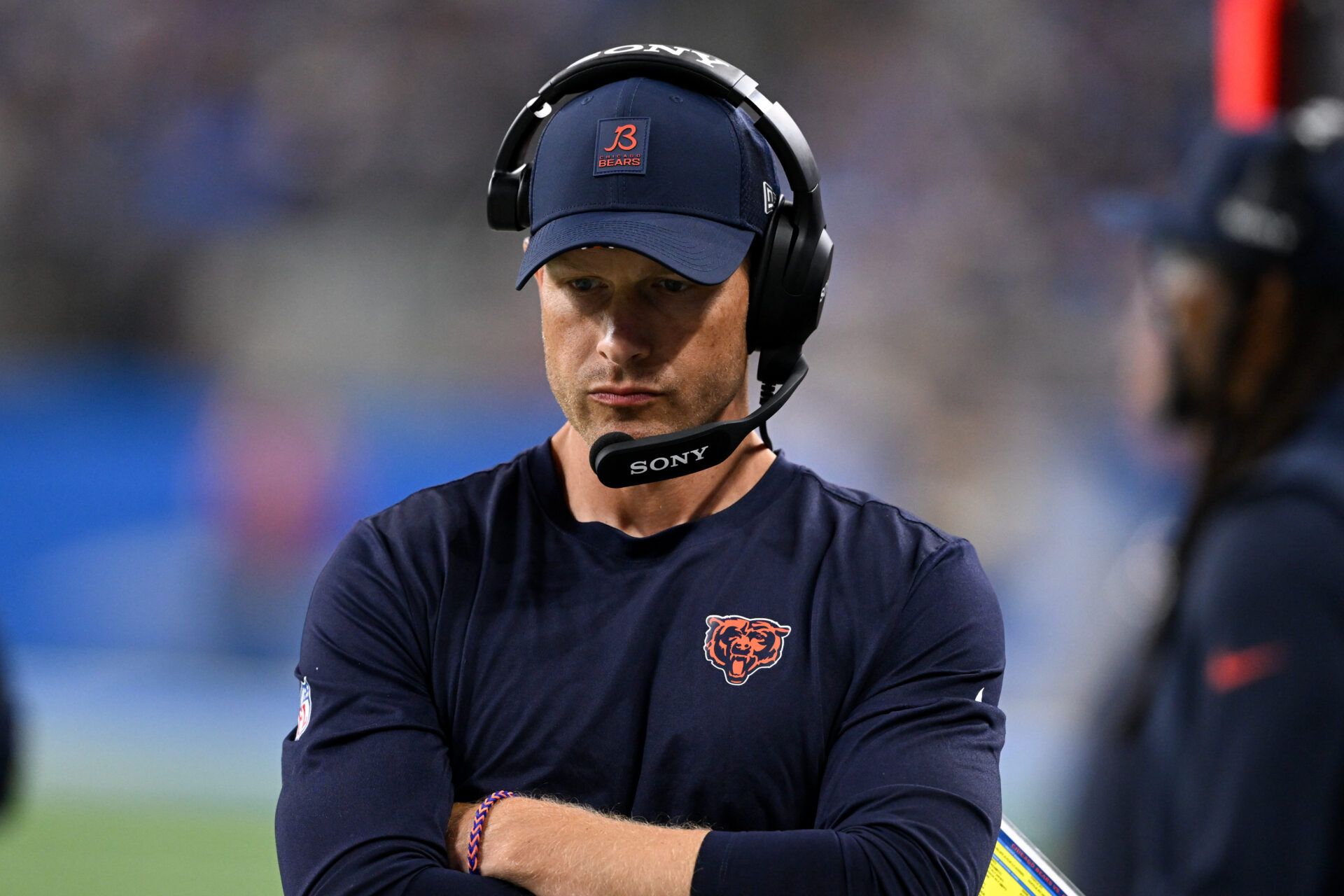 Chicago Bears head coach Ben Johnson looks on during the second half of the game against the Detroit Lions at Ford Field.