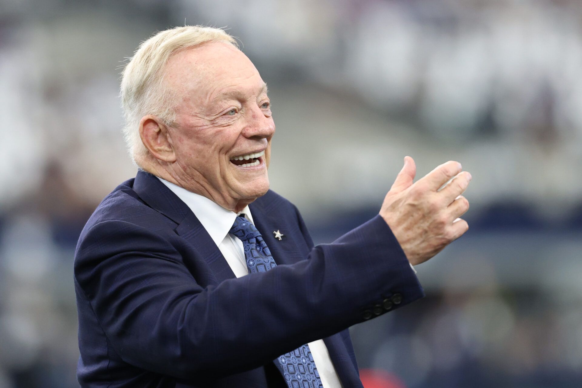 Dallas Cowboys owner Jerry Jones on the sideilne before the game against the New York Giants at AT&T Stadium.