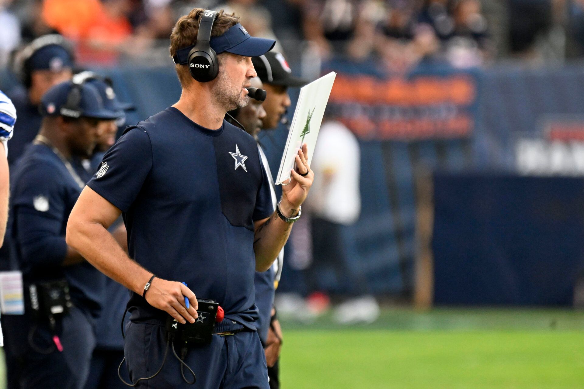 Dallas Cowboys head coach Brian Schottenheimer during the second half at Soldier Field.