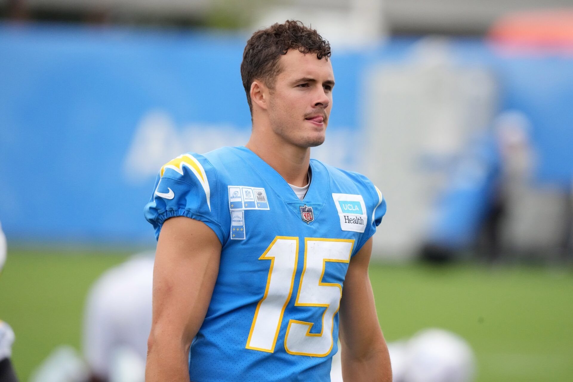 Los Angeles Chargers receiver Ladd McConkey (15) at training camp at The Bolt.