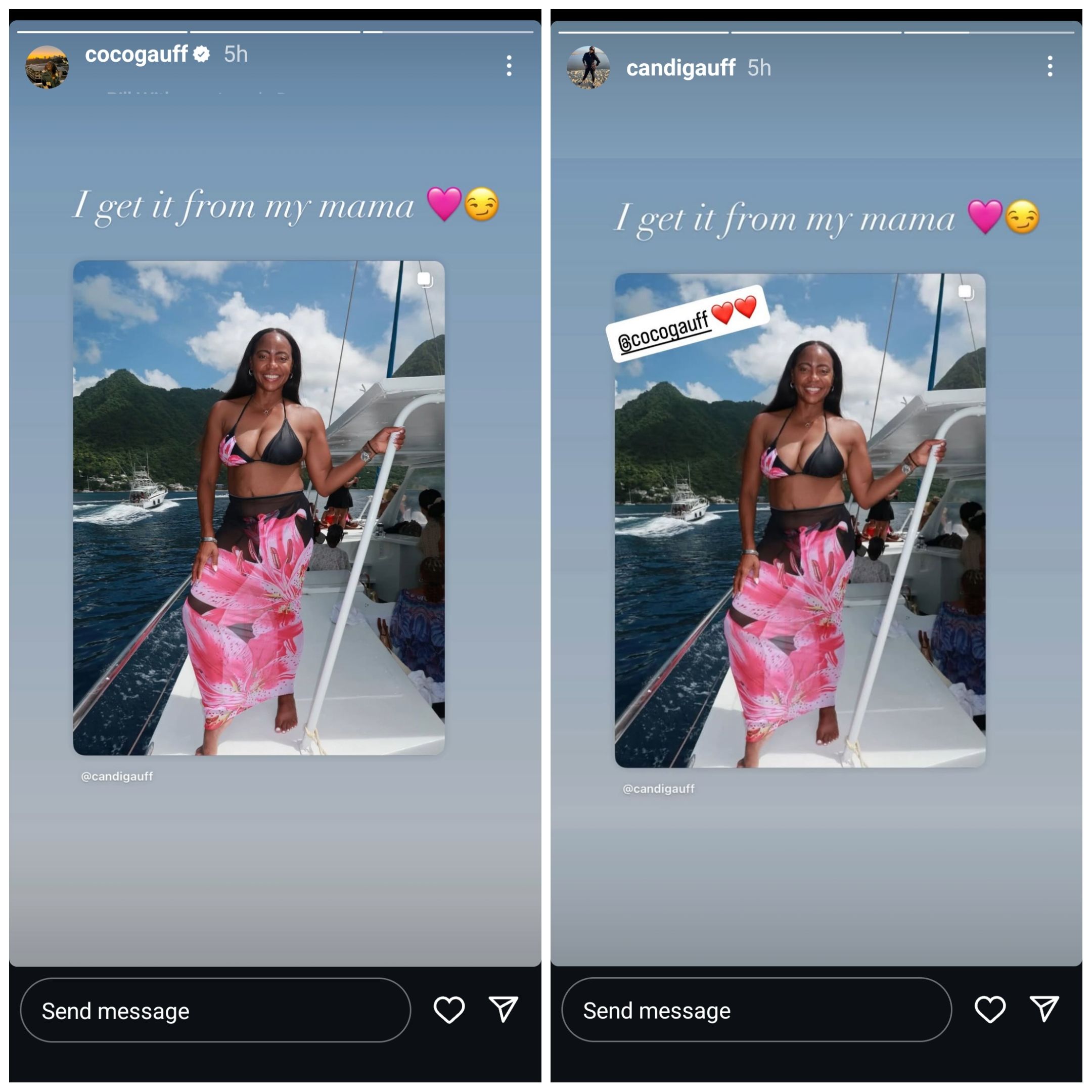 Screen grab of Coco Gauff & Candi Gauff's Instagram stories