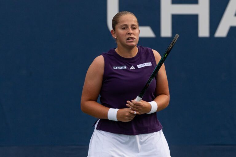 Jelena Ostapenko of Latvia in action against Taylor Townsend of the United States in the second round of the women’s singles at the US Open at Billie Jean King National Tennis Center.