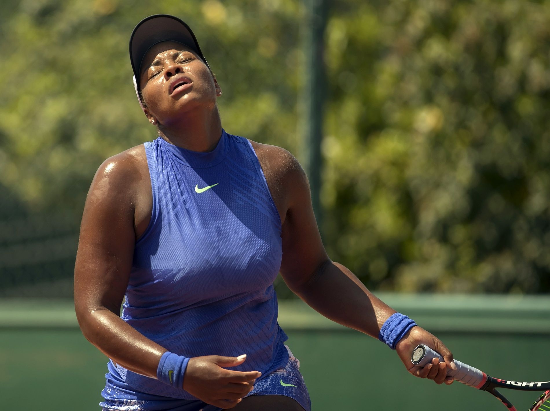 Taylor Townsend (USA) reacts during her match against Su-Wei Hsieh (TAI) (not pictured) match on day five of the 2017 French Open tennis tournament at Stade Roland Garros.