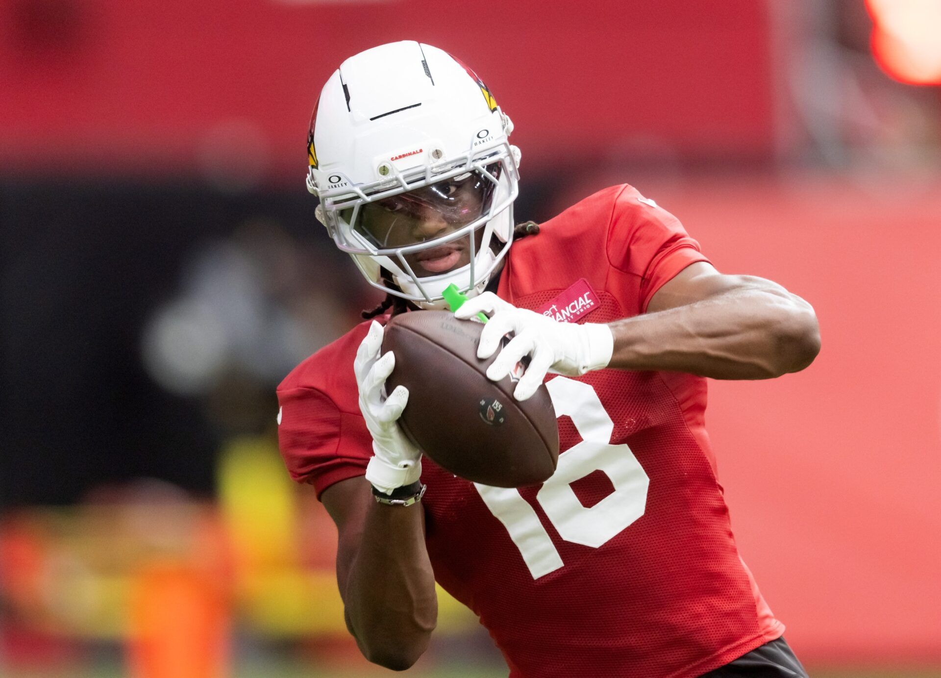 Arizona Cardinals wide receiver Marvin Harrison Jr. (18) during training camp at State Farm Stadium.