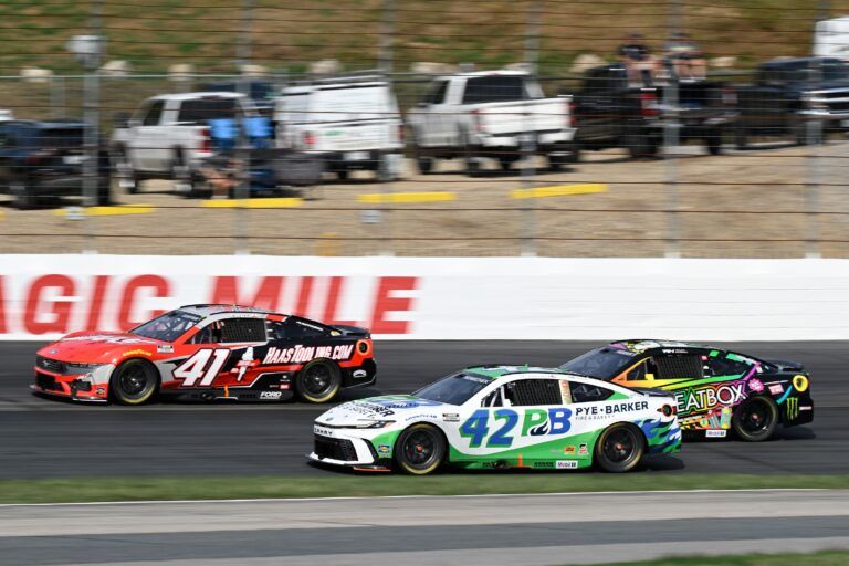 NASCAR Cup Series driver John Hunter Nemechek (42) races in the Mobil 1 301 at New Hampshire Motor Speedway.