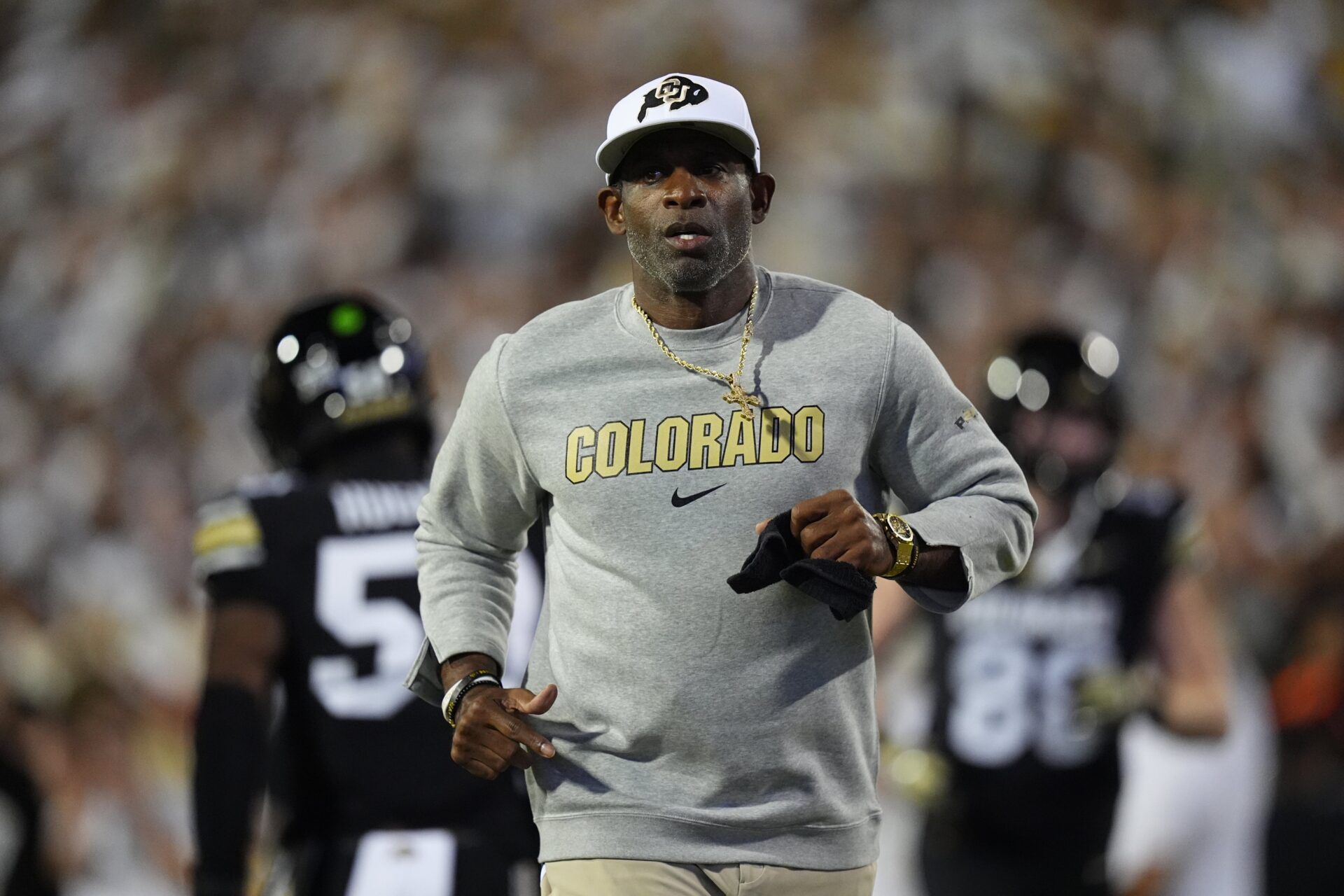 Colorado Buffaloes head coach Deion Sanders before the game against the Wyoming Cowboys at Folsom Field.