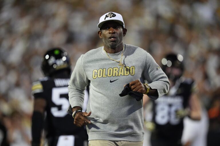 Colorado Buffaloes head coach Deion Sanders before the game against the Wyoming Cowboys at Folsom Field.