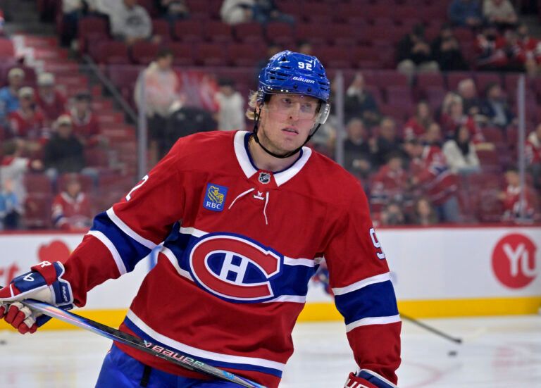 Montreal Canadiens forward Patrik Laine (92) skates during the warmup period before the game against the Pittsburgh Penguins at the Bell Centre.