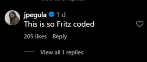 Screengrab of Jessica Pegula's comment on Instagram