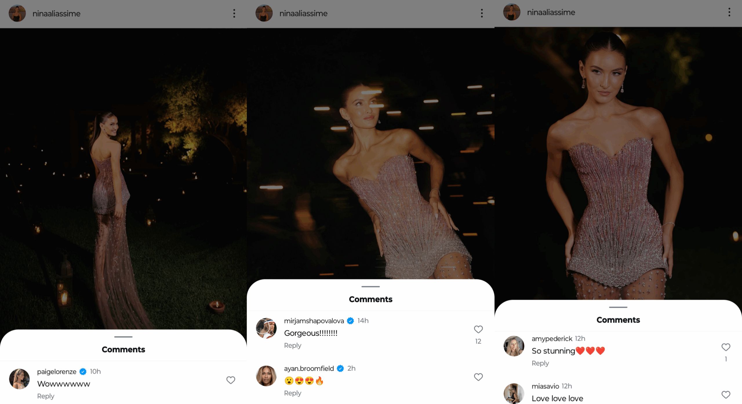 Screen grab of the reactions to Felix Auger-Aliassime's wife Nina Ghaibi's picture