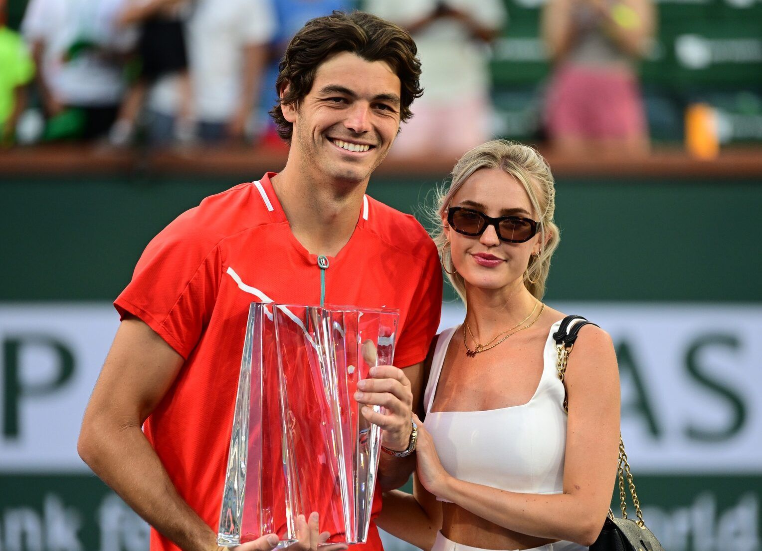 Taylor Fritz (USA) with his girlfriend Morgan Riddle after defeating Rafael Nadal (ESP) in the men’s final at the BNP Paribas Open at the Indian Wells Tennis Garden.