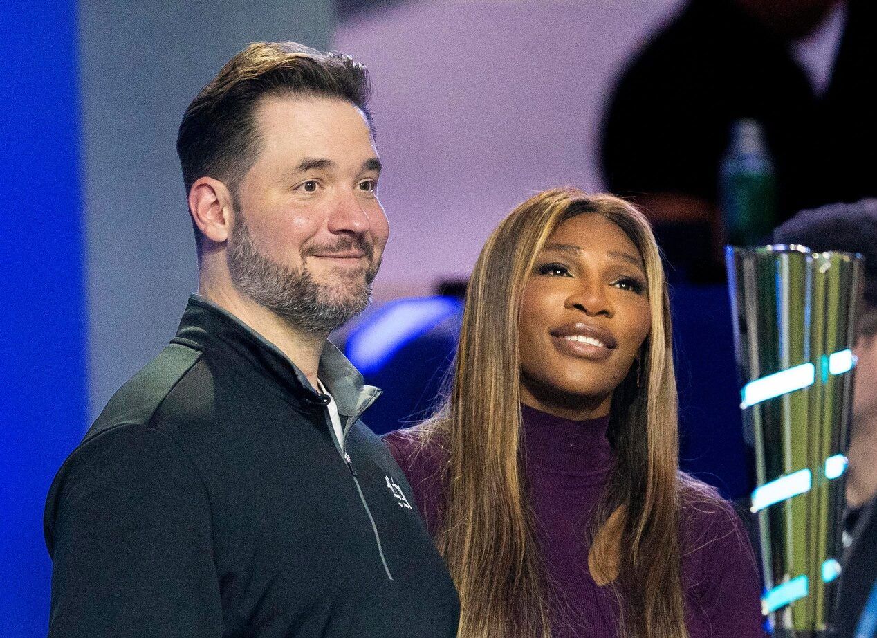 Serena Williams and her husband, Reddit co-founder Alexis Ohanian, co-own the Los Angeles Golf Club, and watch their team play against Boston Common Golf during a TGL match at the SoFi Center on February 4, 2025, in Palm Beach Gardens, Florida.