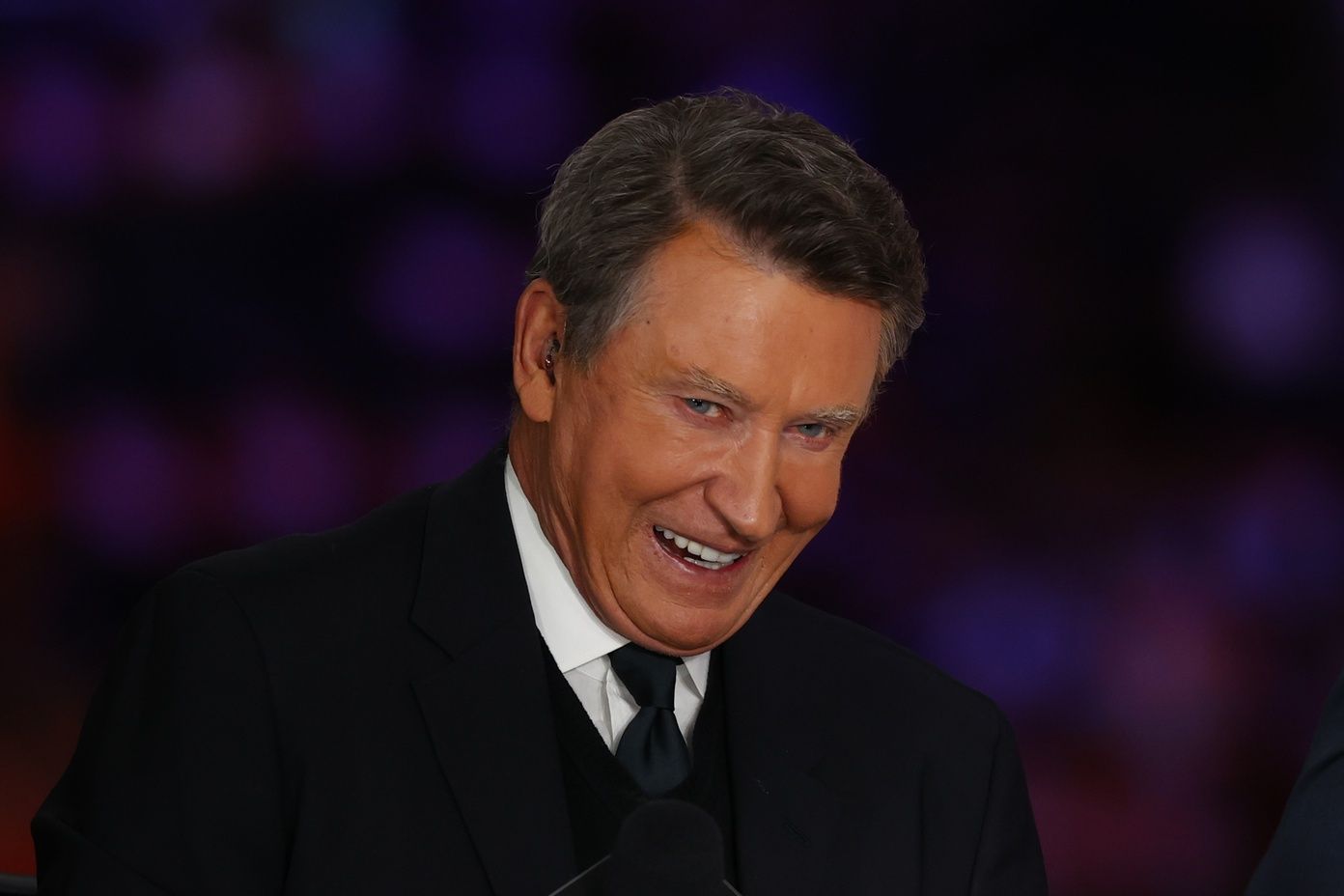 Canadian former ice hockey player Wayne Gretzky is present for the game between Edmonton Oilers and Florida Panthers in game five of the 2025 Stanley Cup Final at Rogers Place.