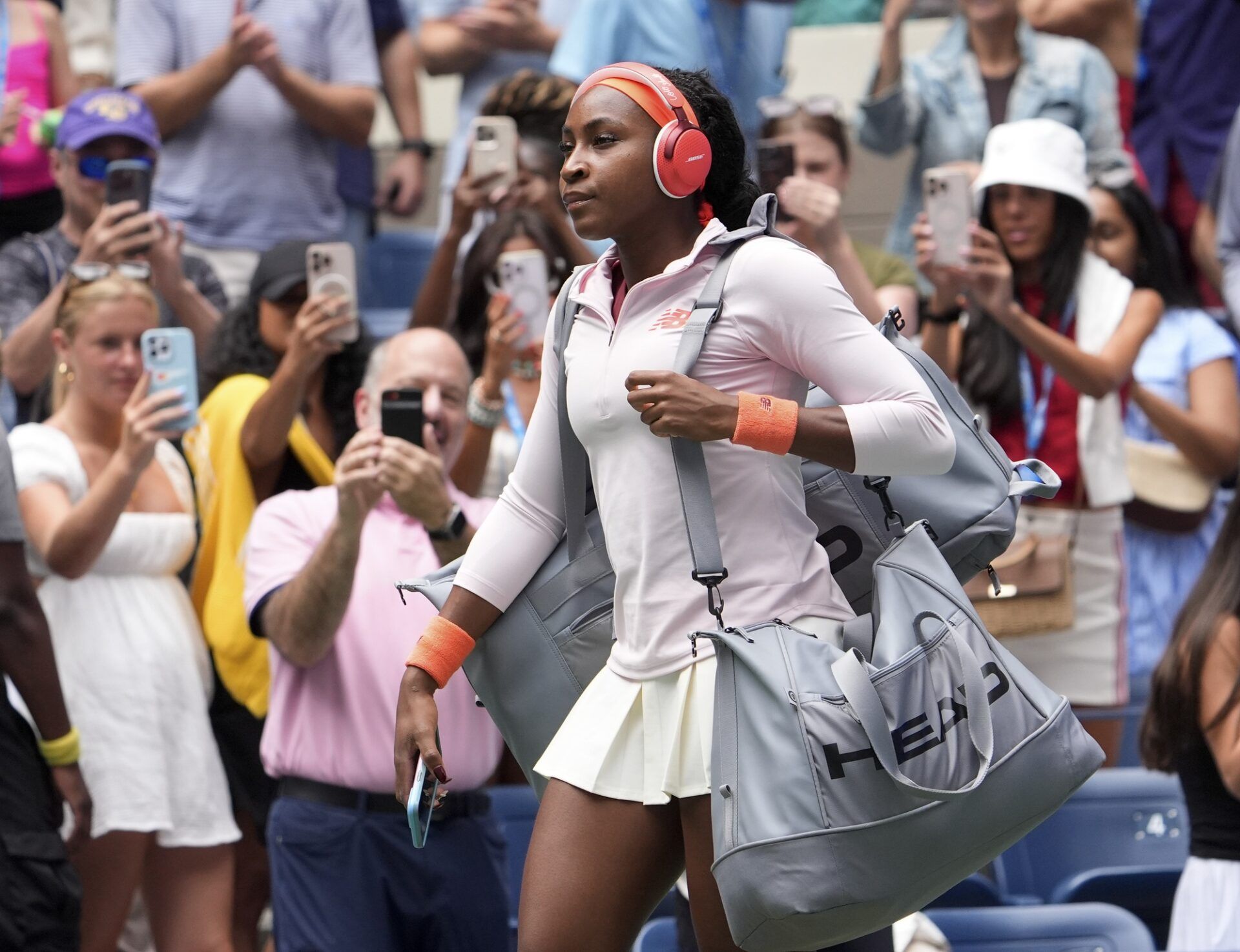 Coco Gauff (USA) enters to play Naomi Osaka (JPN) (not pictured) on day nine of the 2025 U.S. Open tennis tournament at the USTA Billie Jean King National Tennis Center.